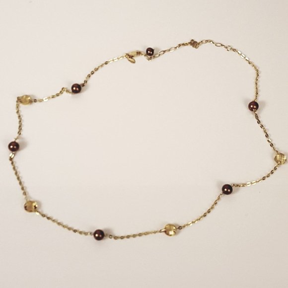 14k Jewelry - JCM 14K Dyed Pearl & Citrine Station Necklace